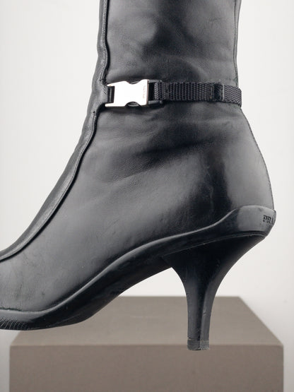 Prada 2000s Knee-High Sports Buckle Kitten Heel Boots