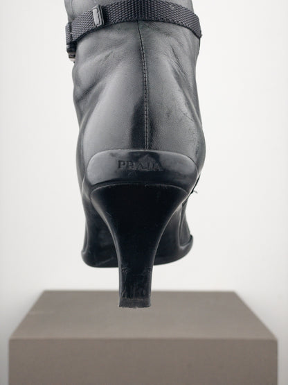 Prada 2000s Knee-High Sports Buckle Kitten Heel Boots