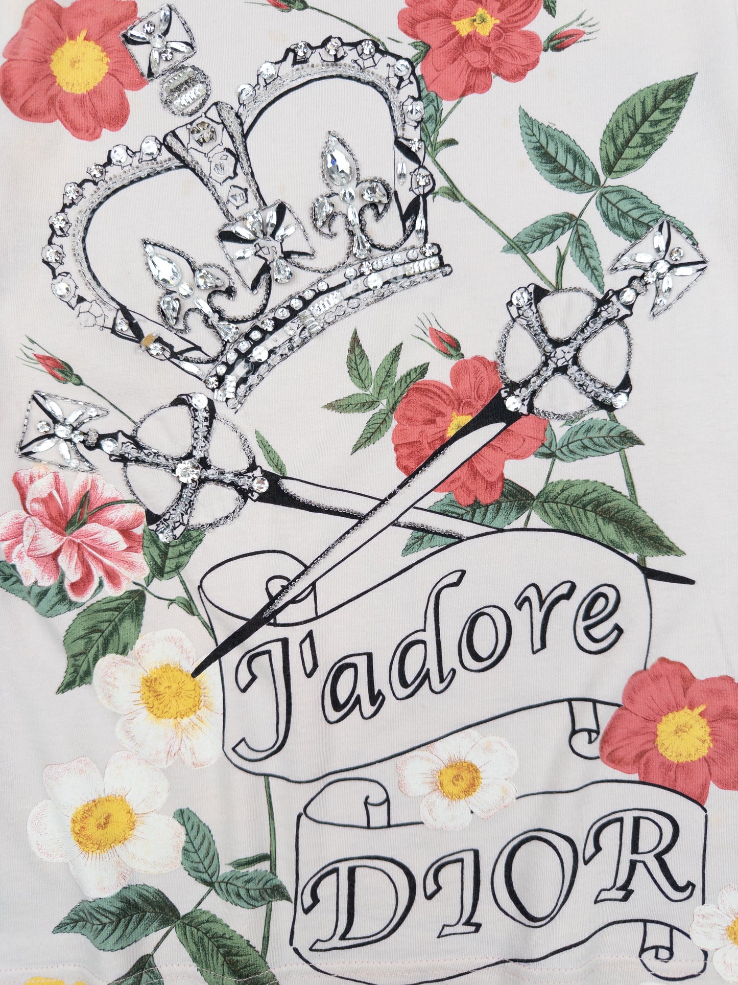 Dior by Galliano AW03 'Jadore Dior' Floral Rhinestone Crown & Sword T-Shirt