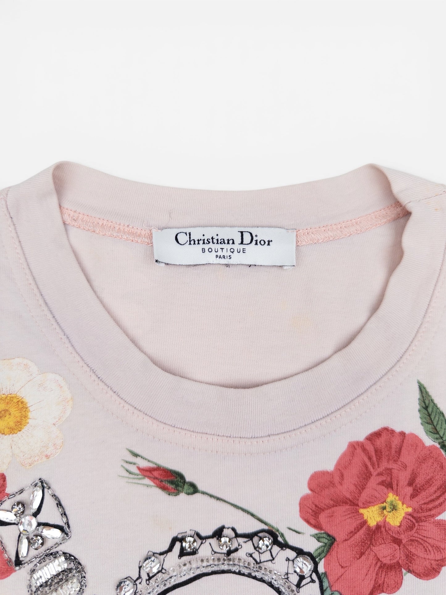 Dior by Galliano AW03 'Jadore Dior' Floral Rhinestone Crown & Sword T-Shirt