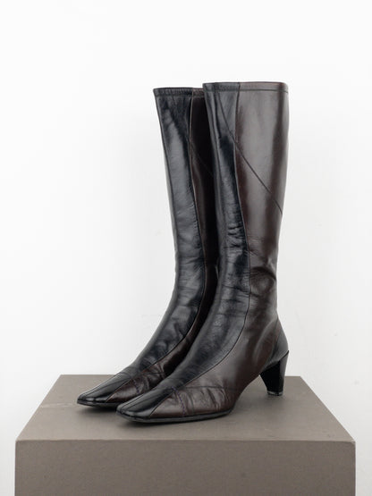 Prada AW99 Knee-High Square Toe Biker Moto Sports Kitten Heel Boots