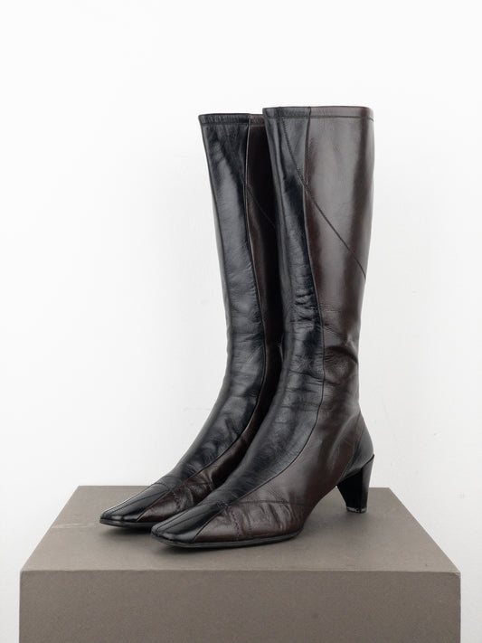 Prada AW99 Knee-High Square Toe Biker Moto Sports Kitten Heel Boots