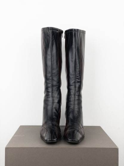 Prada AW99 Knee-High Square Toe Biker Moto Sports Kitten Heel Boots