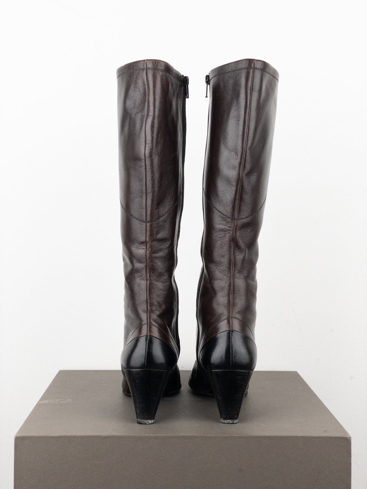 Prada AW99 Knee-High Square Toe Biker Moto Sports Kitten Heel Boots