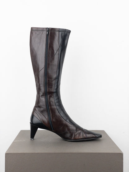 Prada AW99 Knee-High Square Toe Biker Moto Sports Kitten Heel Boots