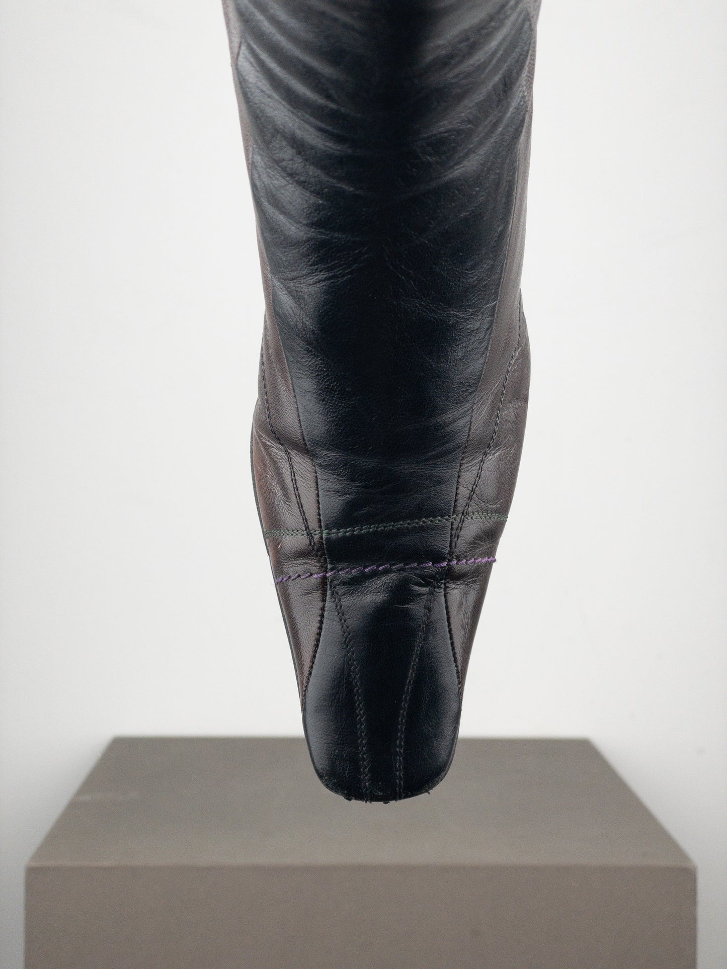 Prada AW99 Knee-High Square Toe Biker Moto Sports Kitten Heel Boots