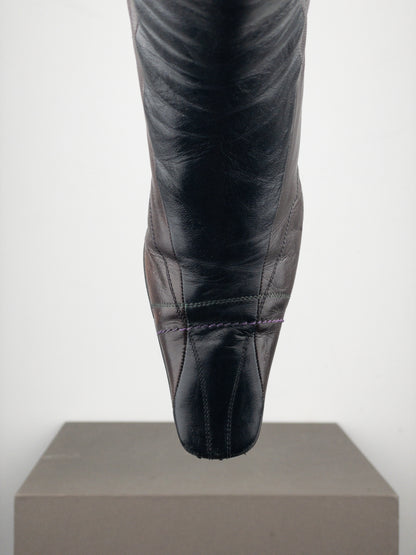 Prada AW99 Knee-High Square Toe Biker Moto Sports Kitten Heel Boots