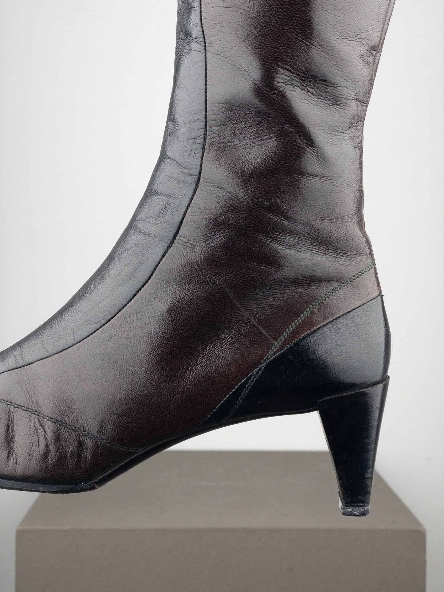 Prada AW99 Knee-High Square Toe Biker Moto Sports Kitten Heel Boots