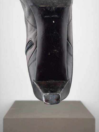 Prada AW99 Knee-High Square Toe Biker Moto Sports Kitten Heel Boots