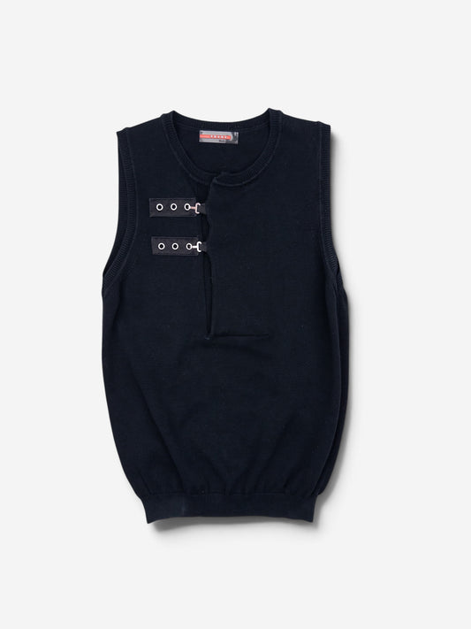 Prada 2000s Sleeveless Bondage Buckle Knit Sweater Vest – front view