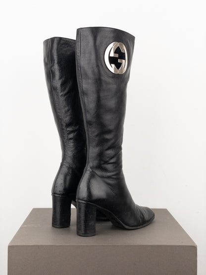 Gucci by Tom Ford AW99 Logo Cutout Riding Heel Boots