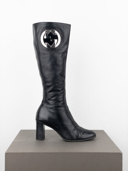 Gucci by Tom Ford AW99 Logo Cutout Riding Heel Boots