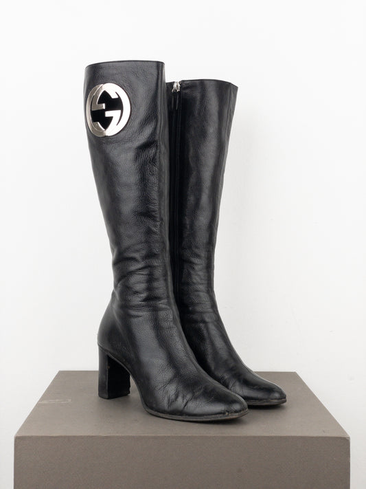 Gucci by Tom Ford AW99 Logo Cutout Riding Heel Boots