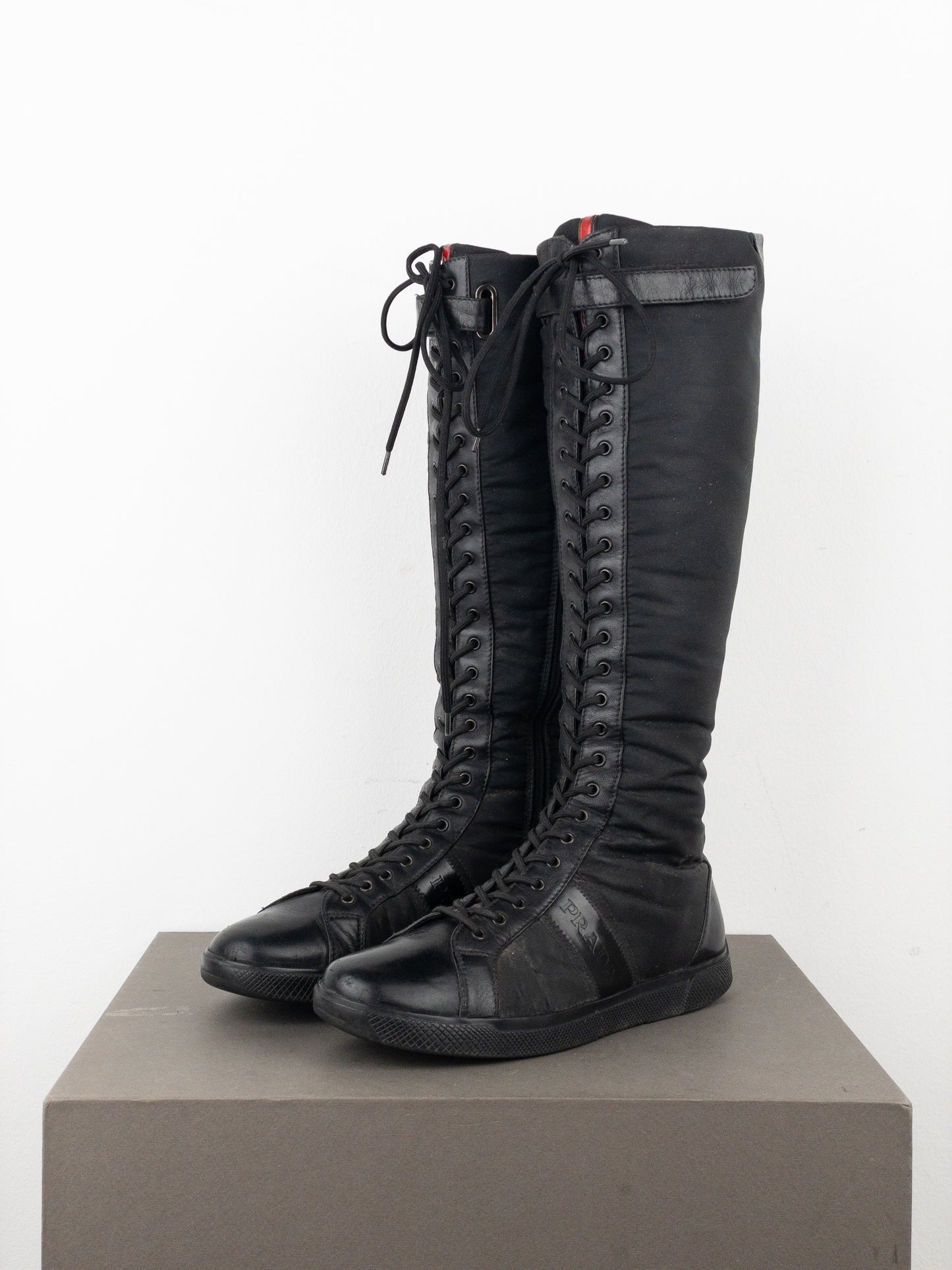 Prada 2000s Knee-High Boxing Racing Lace-Up Sneaker Boots