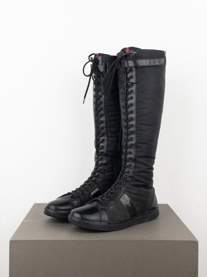 Prada 2000s Knee-High Boxing Racing Lace-Up Sneaker Boots