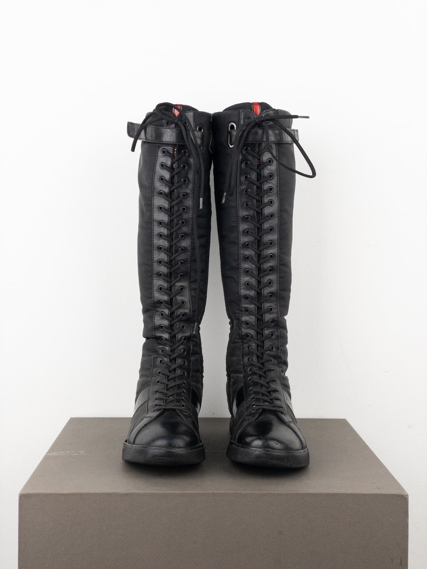 Prada 2000s Knee-High Boxing Racing Lace-Up Sneaker Boots