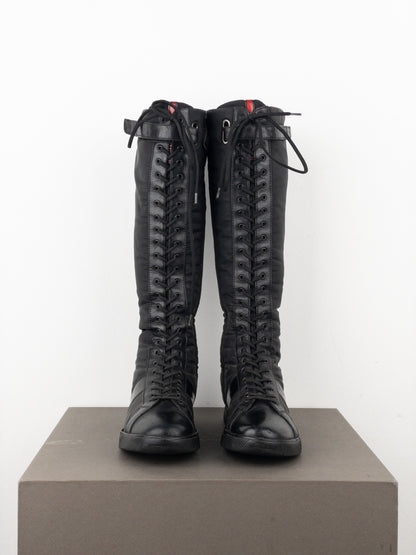 Prada 2000s Knee-High Boxing Racing Lace-Up Sneaker Boots