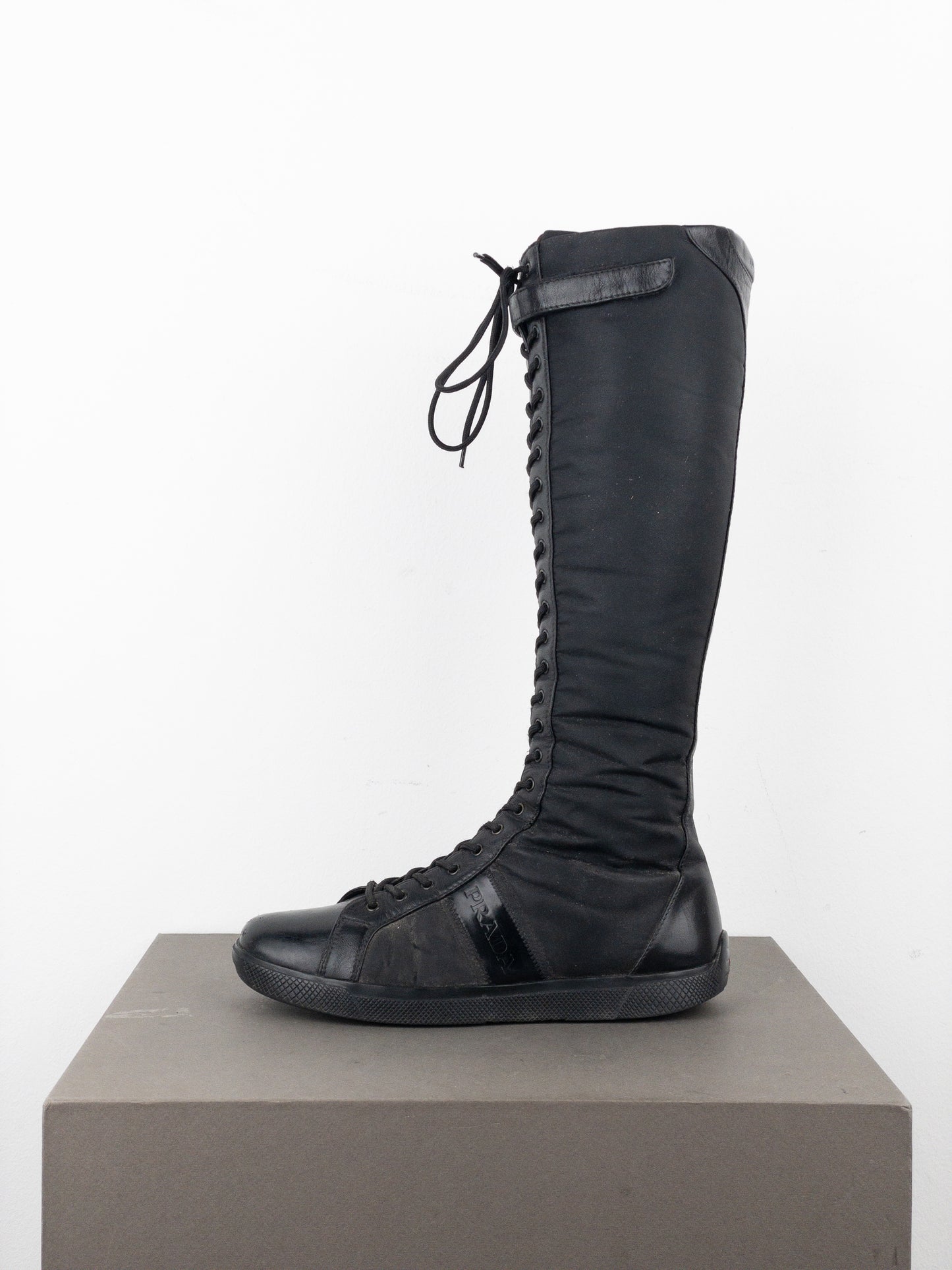 Prada 2000s Knee-High Boxing Racing Lace-Up Sneaker Boots