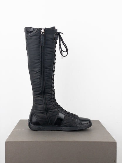 Prada 2000s Knee-High Boxing Racing Lace-Up Sneaker Boots