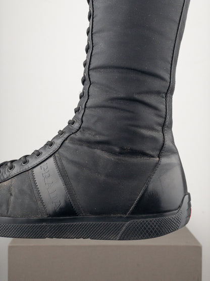 Prada 2000s Knee-High Boxing Racing Lace-Up Sneaker Boots