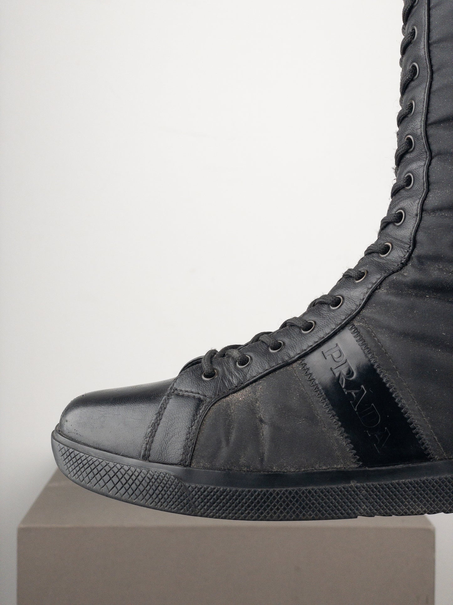 Prada 2000s Knee-High Boxing Racing Lace-Up Sneaker Boots