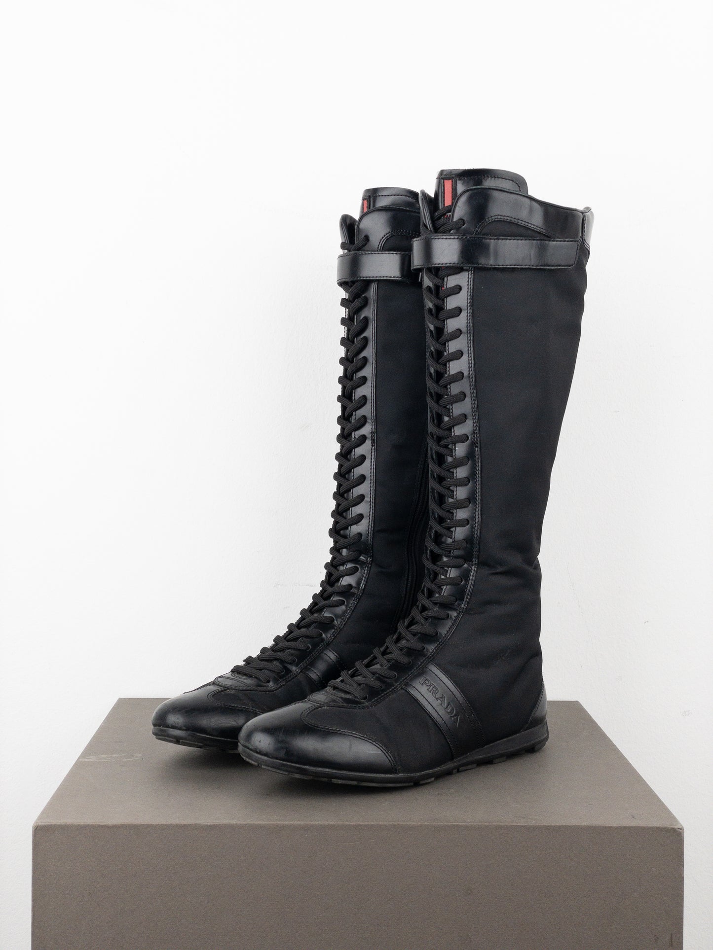 Prada 2000s Knee-High Boxing Racing Lace-Up Sneaker Boots