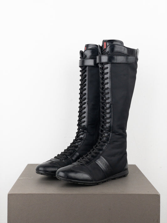 Prada 2000s Knee-High Boxing Racing Lace-Up Sneaker Boots