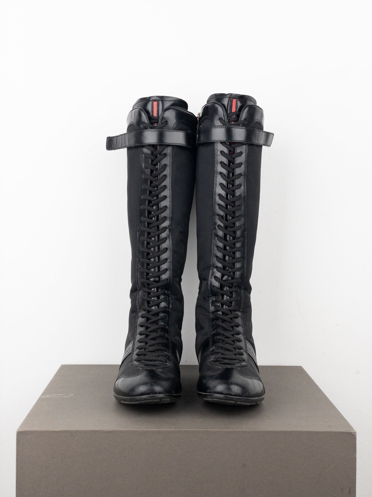 Prada 2000s Knee-High Boxing Racing Lace-Up Sneaker Boots