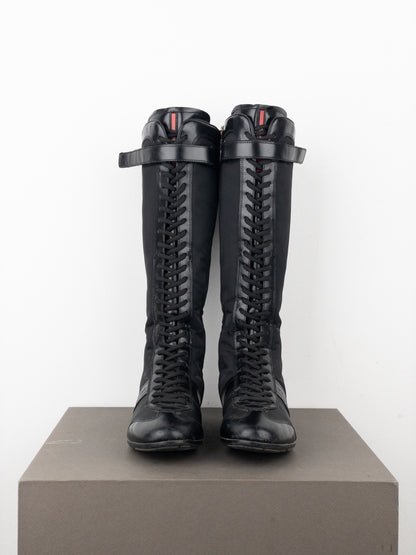 Prada 2000s Knee-High Boxing Racing Lace-Up Sneaker Boots