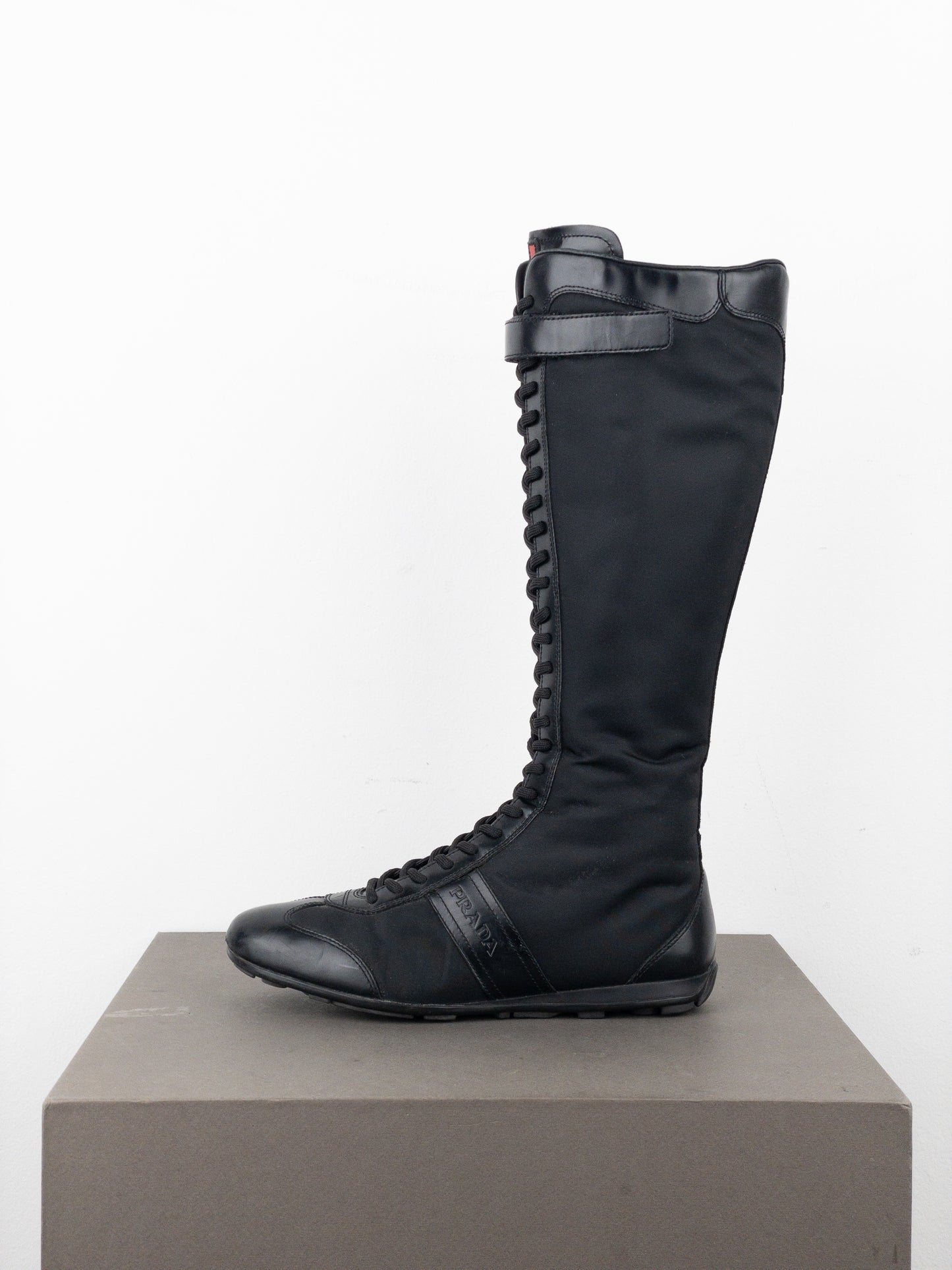 Prada 2000s Knee-High Boxing Racing Lace-Up Sneaker Boots