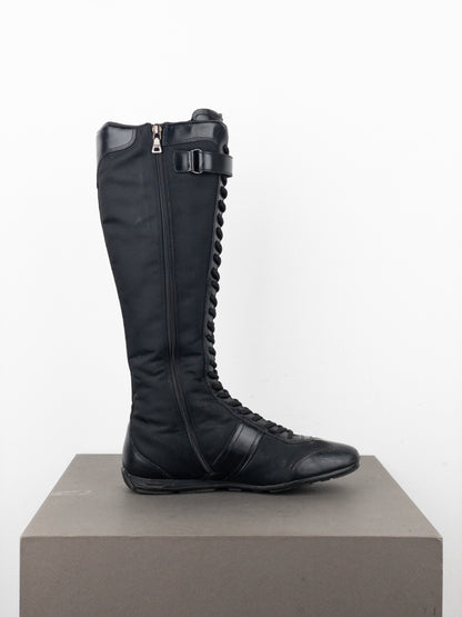 Prada 2000s Knee-High Boxing Racing Lace-Up Sneaker Boots