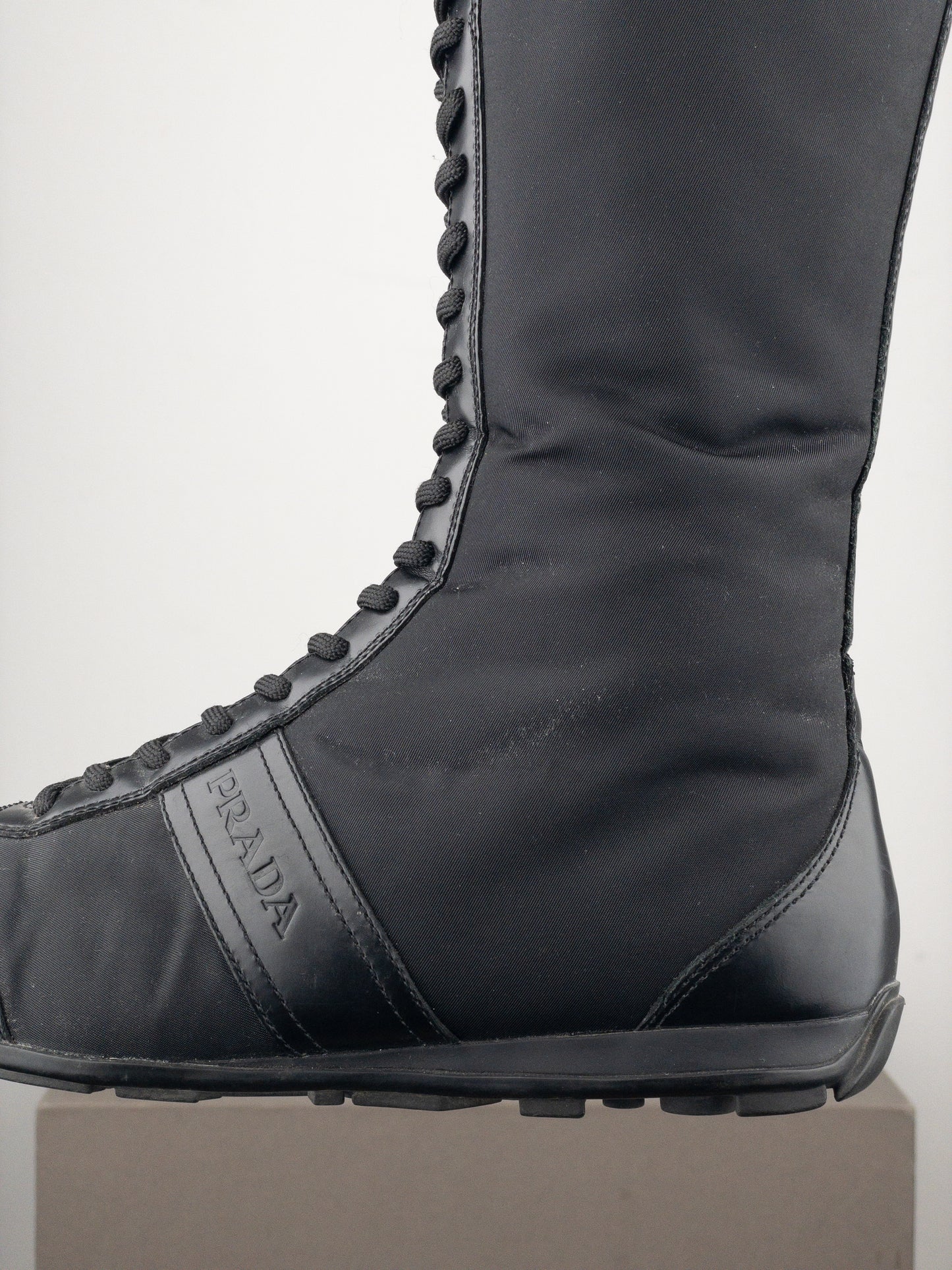 Prada 2000s Knee-High Boxing Racing Lace-Up Sneaker Boots