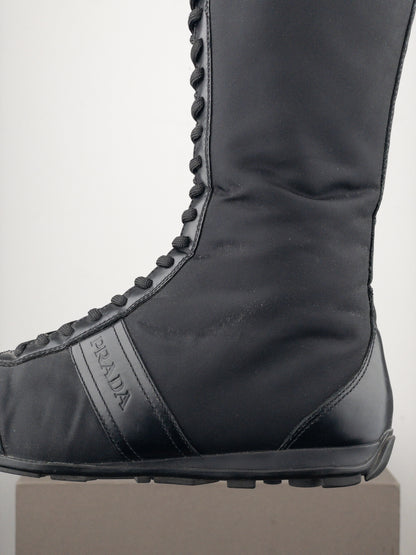Prada 2000s Knee-High Boxing Racing Lace-Up Sneaker Boots