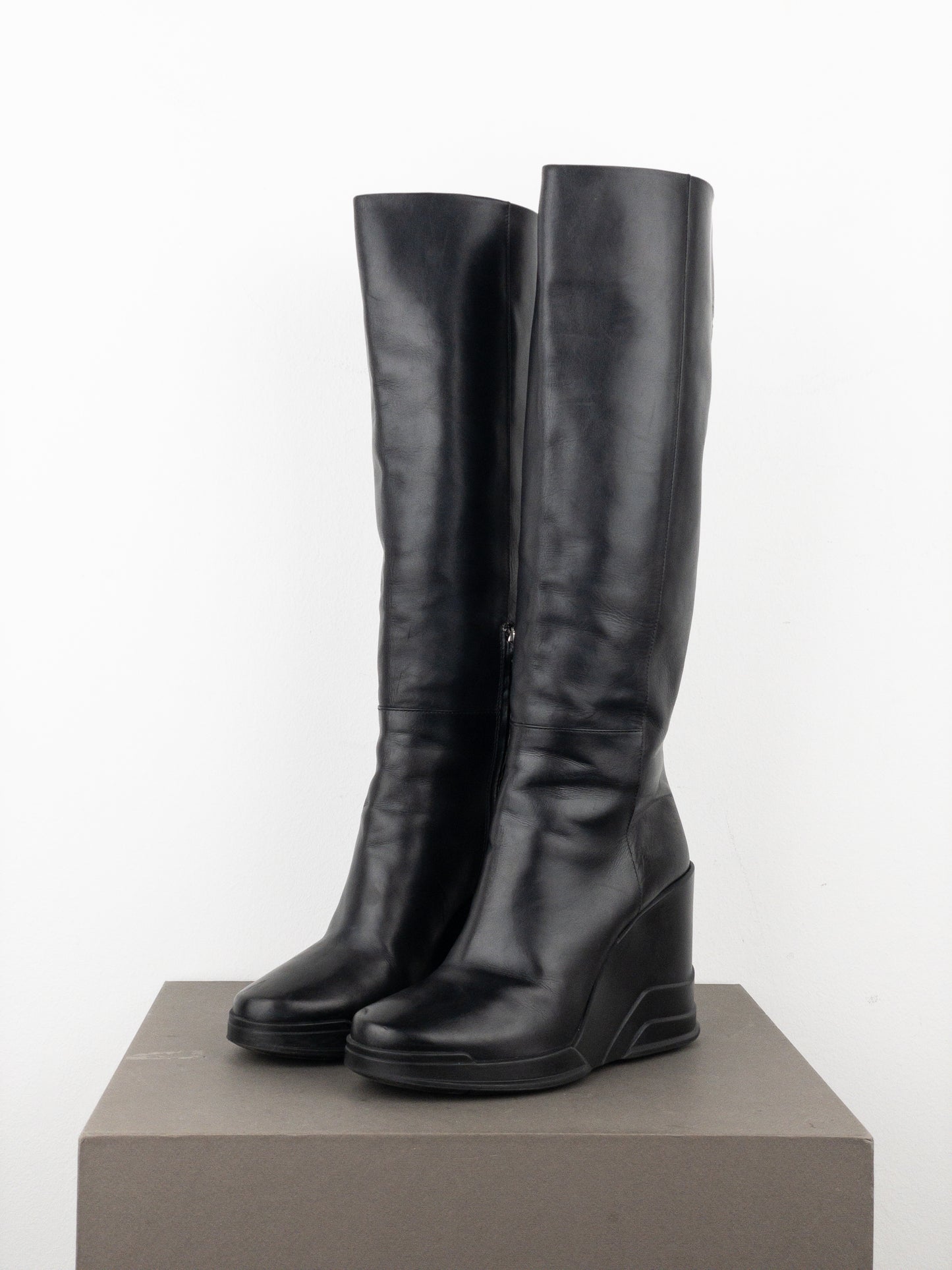 Prada AW14 Knee-High Biker Moto Wedge Boots