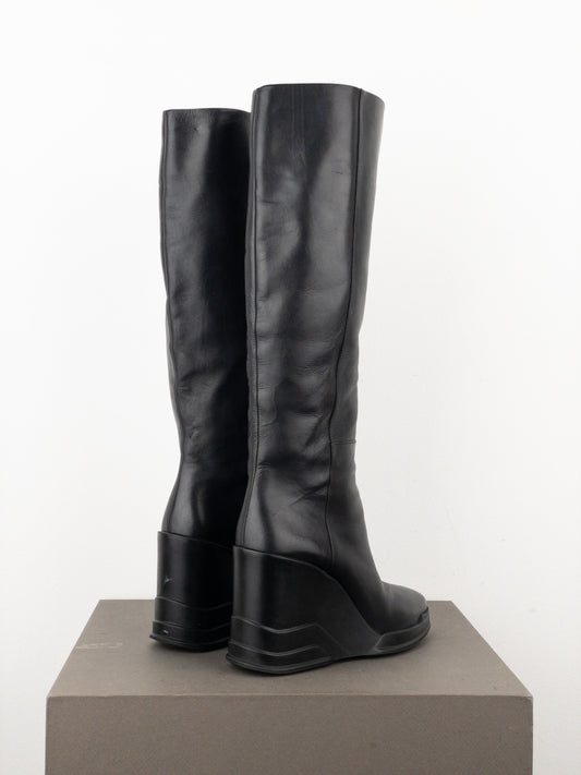 Prada AW14 Knee-High Biker Moto Wedge Boots