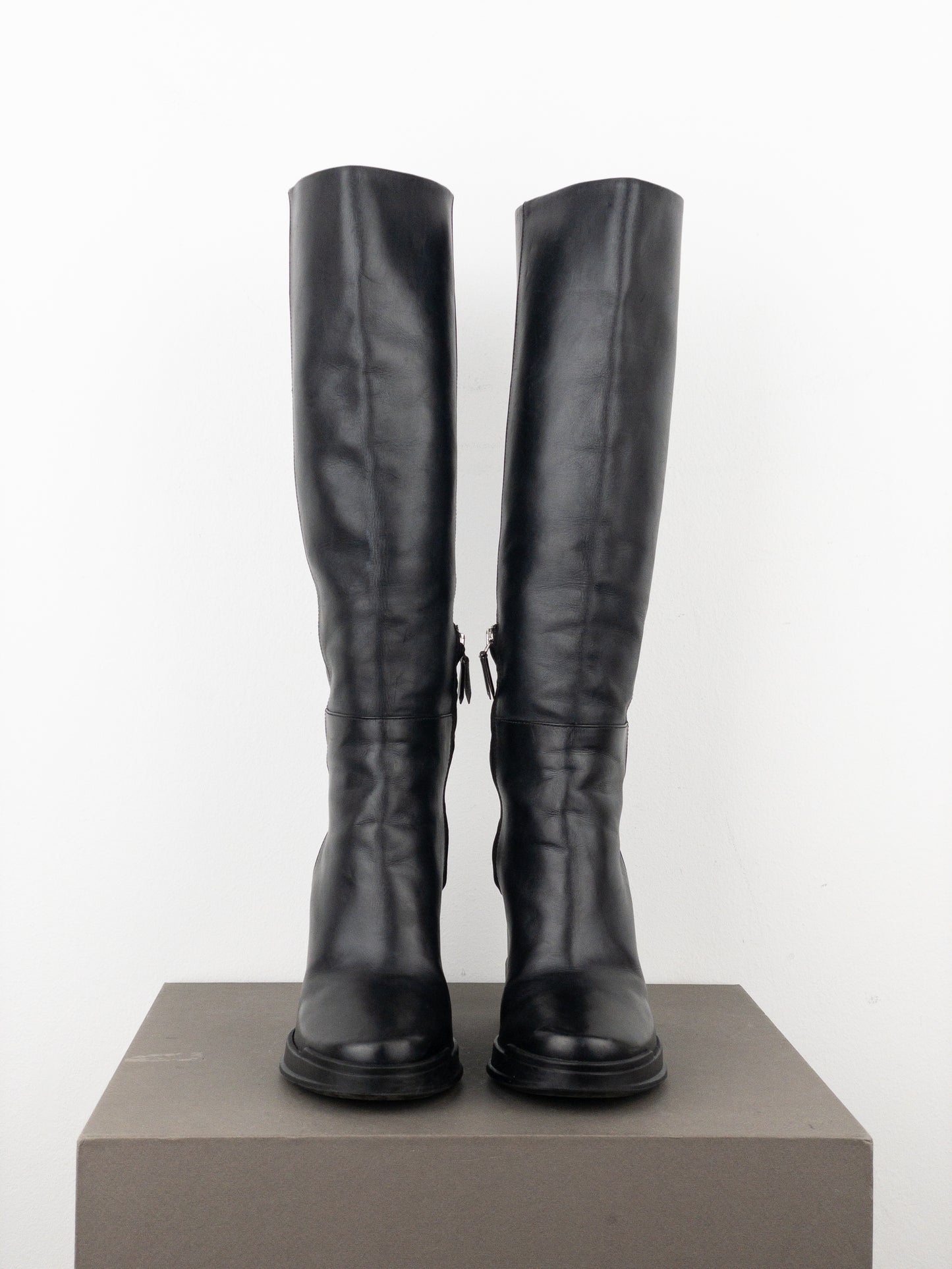 Prada AW14 Knee-High Biker Moto Wedge Boots