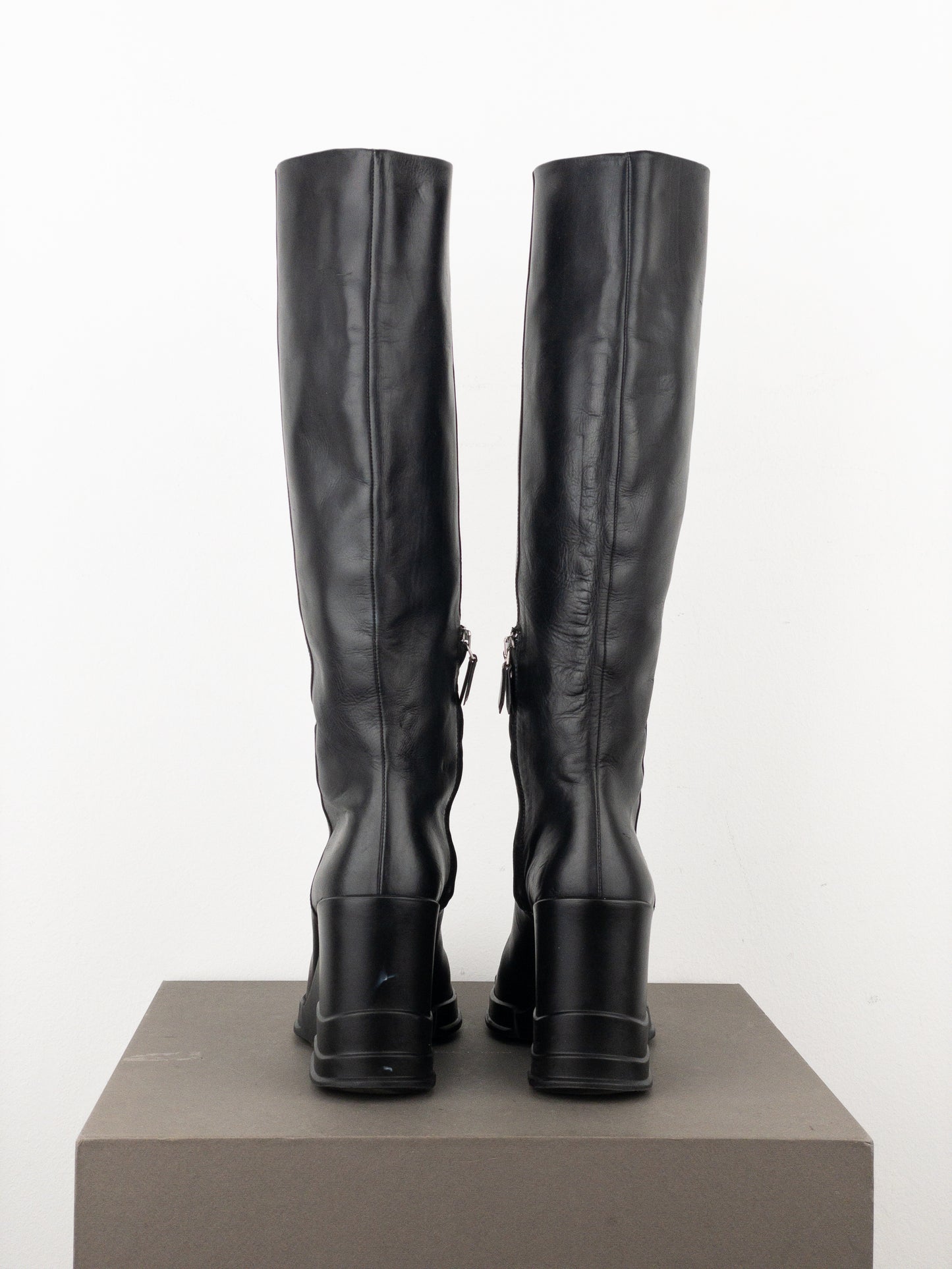 Prada AW14 Knee-High Biker Moto Wedge Boots