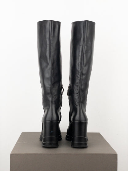 Prada AW14 Knee-High Biker Moto Wedge Boots