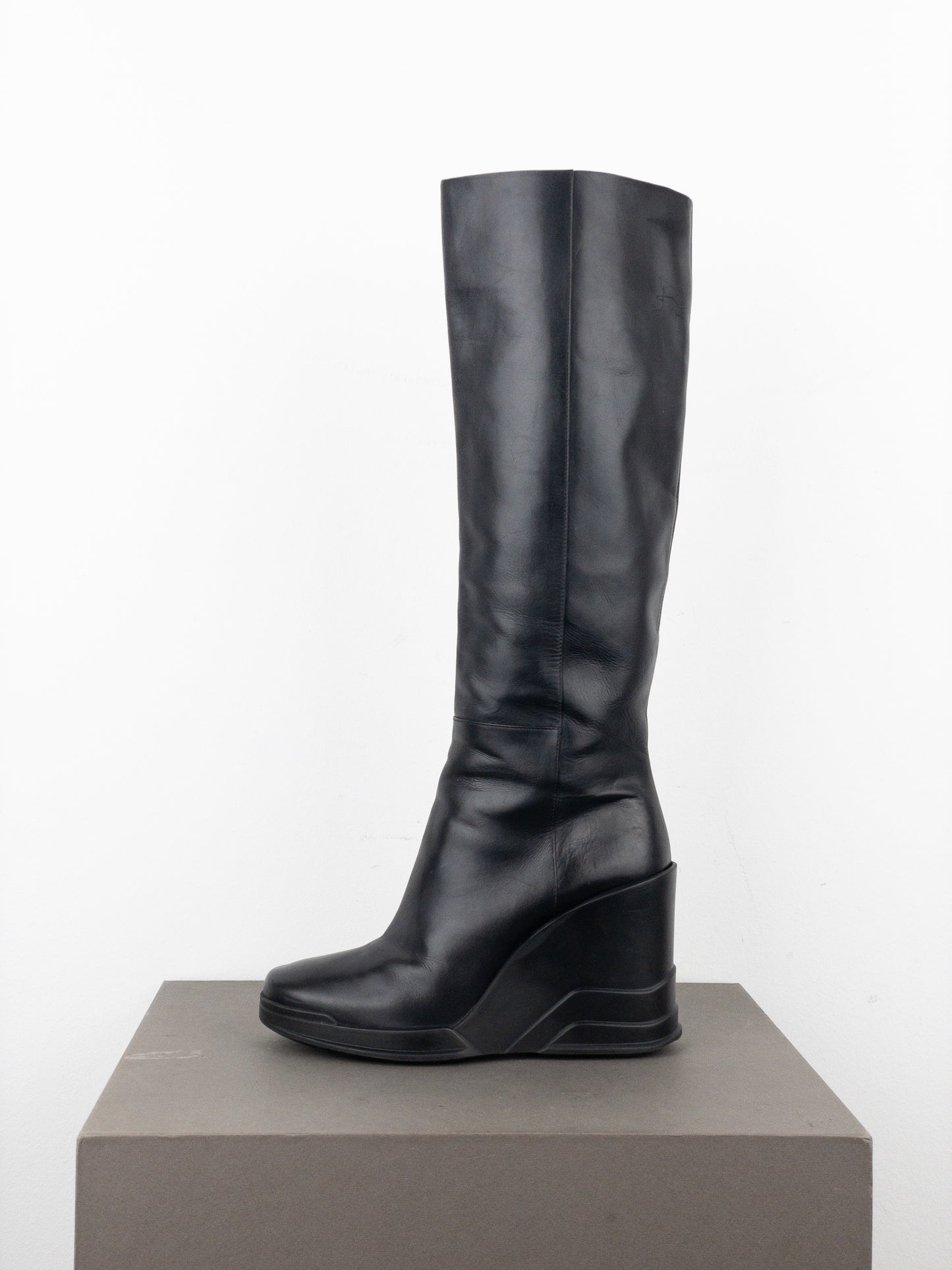 Prada AW14 Knee-High Biker Moto Wedge Boots