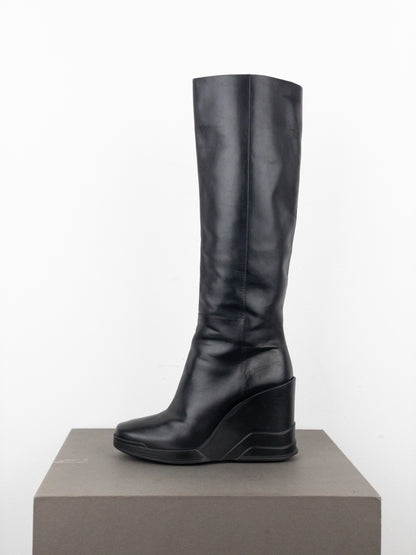 Prada AW14 Knee-High Biker Moto Wedge Boots