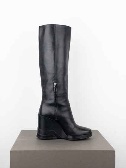 Prada AW14 Knee-High Biker Moto Wedge Boots
