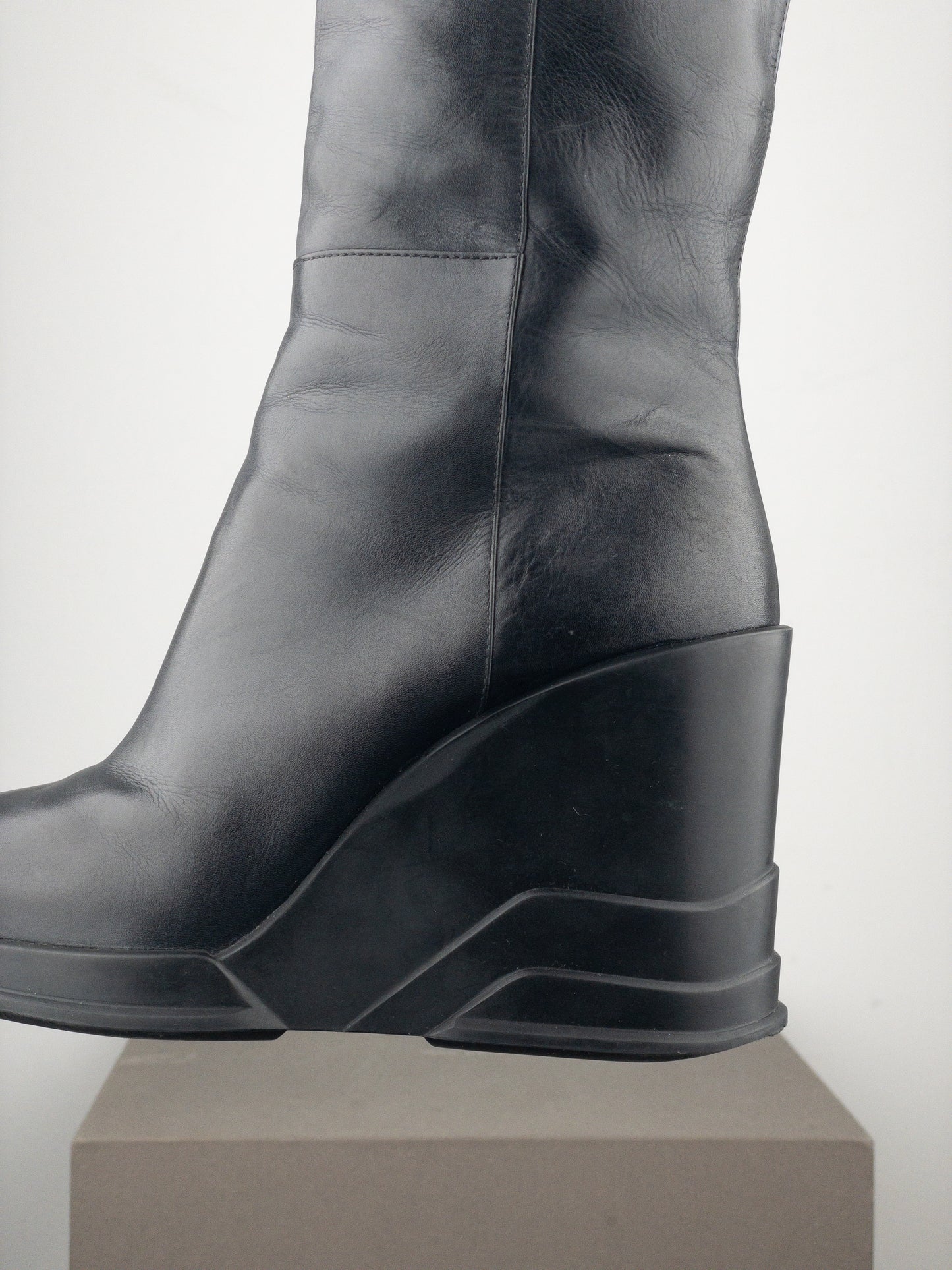 Prada AW14 Knee-High Biker Moto Wedge Boots