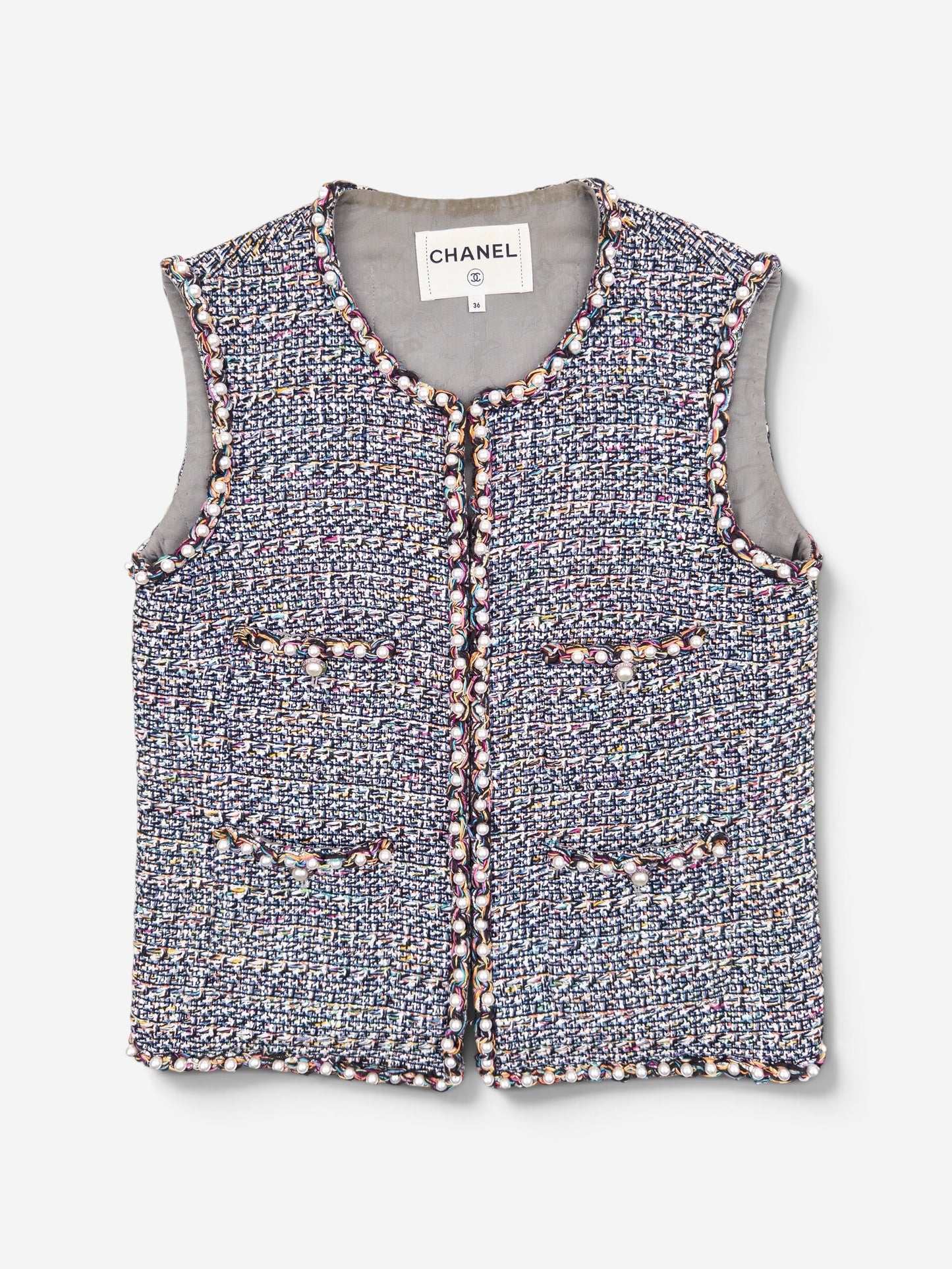 Chanel by Karl Lagerfeld SS17 Pearl Trim Tweed Vest – front view