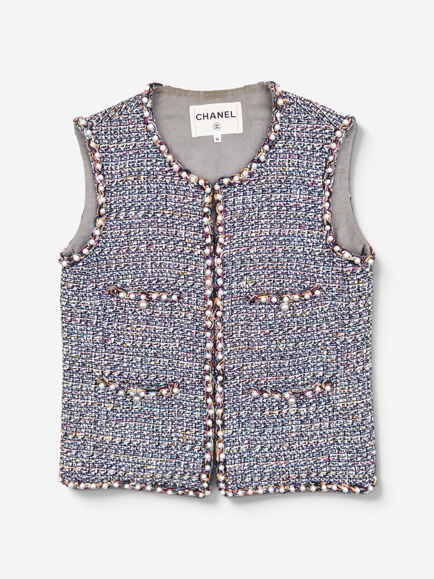 Chanel by Karl Lagerfeld SS17 Pearl Trim Tweed Vest – front view