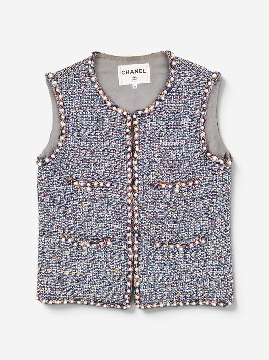 Chanel by Karl Lagerfeld SS17 Pearl Trim Tweed Vest – front view