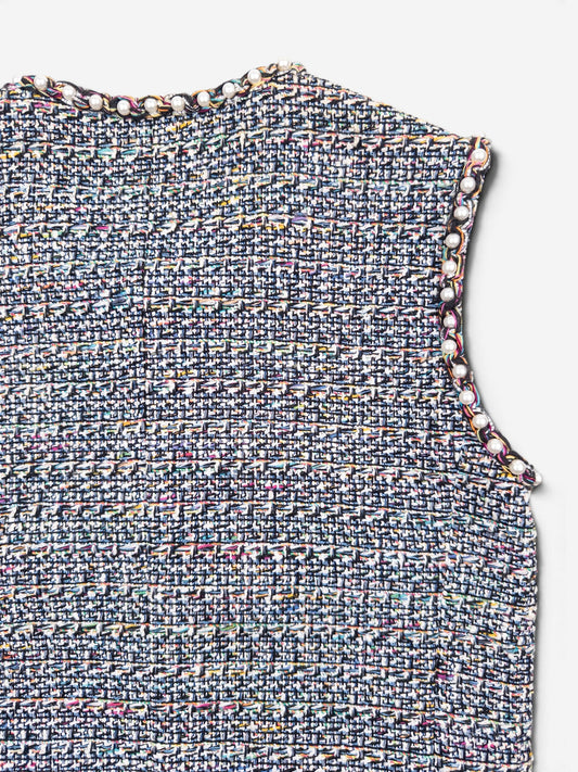Chanel by Karl Lagerfeld SS17 Pearl Trim Tweed Vest – shoulder detail