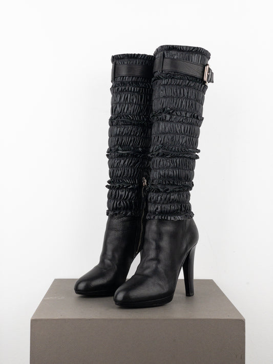 Miu Miu 2000s Knee-High Ruffle Heel Boots