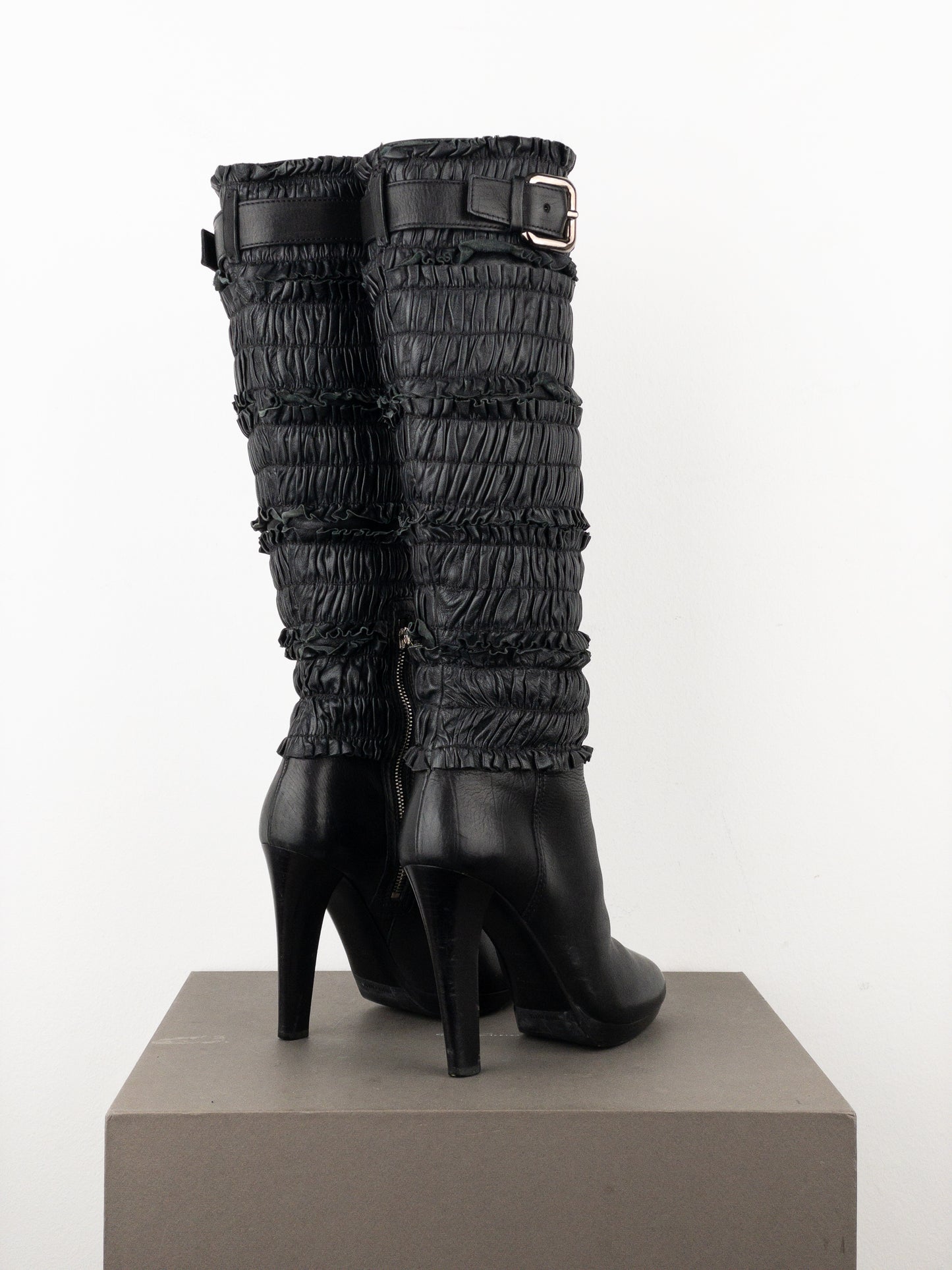Miu Miu 2000s Knee-High Ruffle Heel Boots