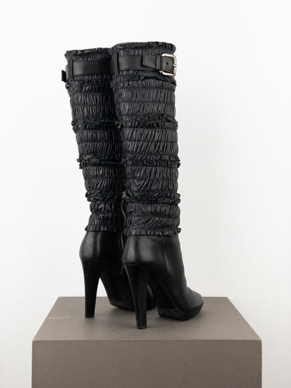 Miu Miu 2000s Knee-High Ruffle Heel Boots