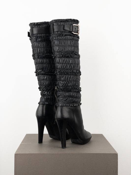 Miu Miu 2000s Knee-High Ruffle Heel Boots